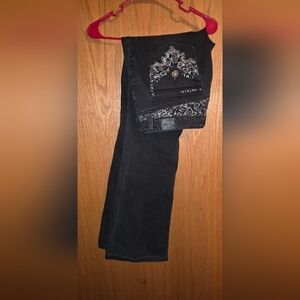 Love Indigo Black Boot Cut Jeans with Embroidery